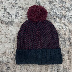 Old Navy Burgundy and Navy Knit Pom-Pom Hat
